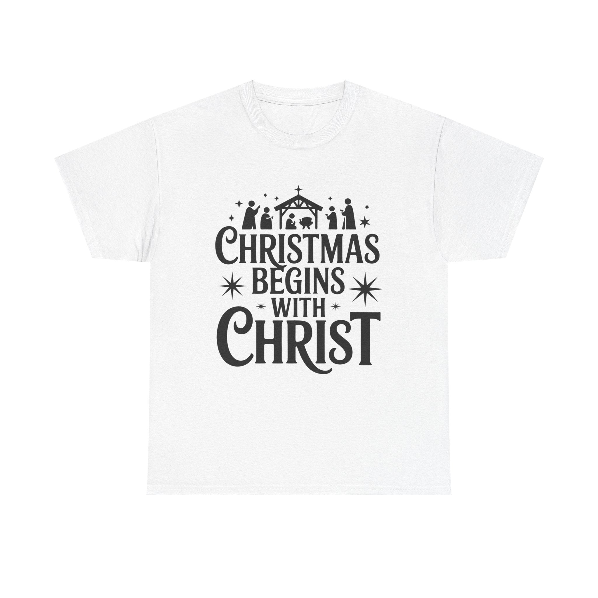 Nativity Typography Tee — Quiet Faith Christmas T-Shirt