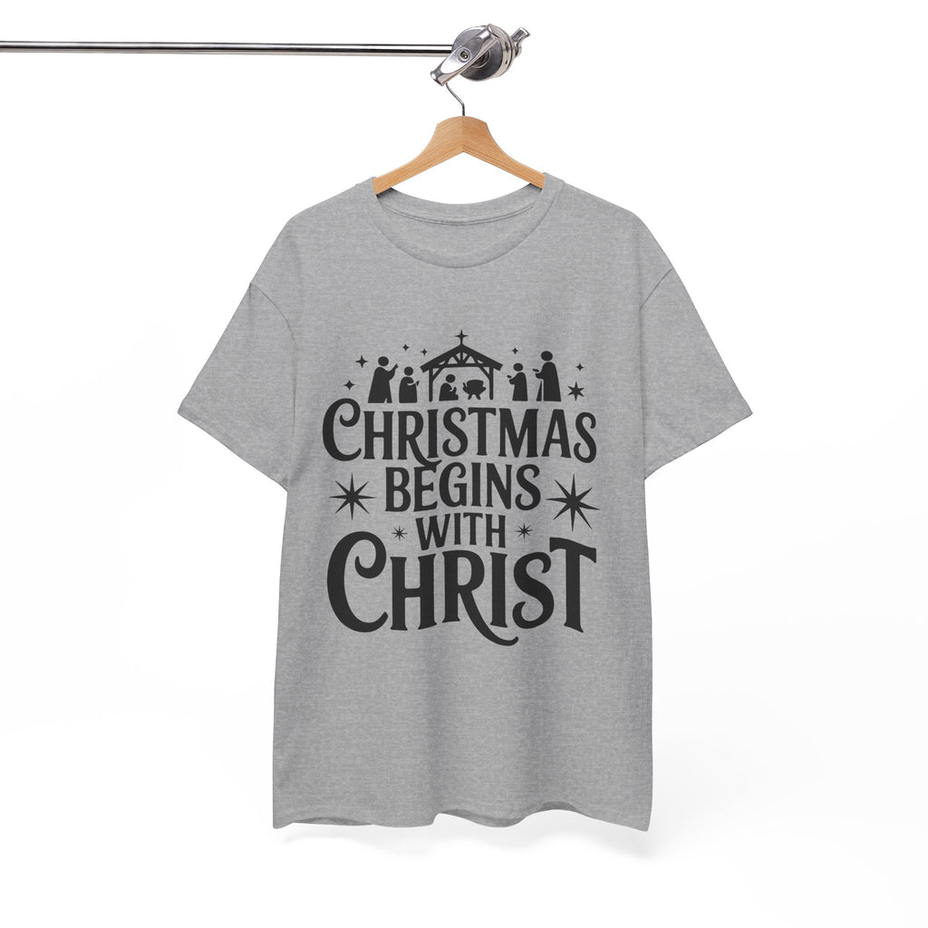 Nativity Typography Tee — Quiet Faith Christmas T-Shirt