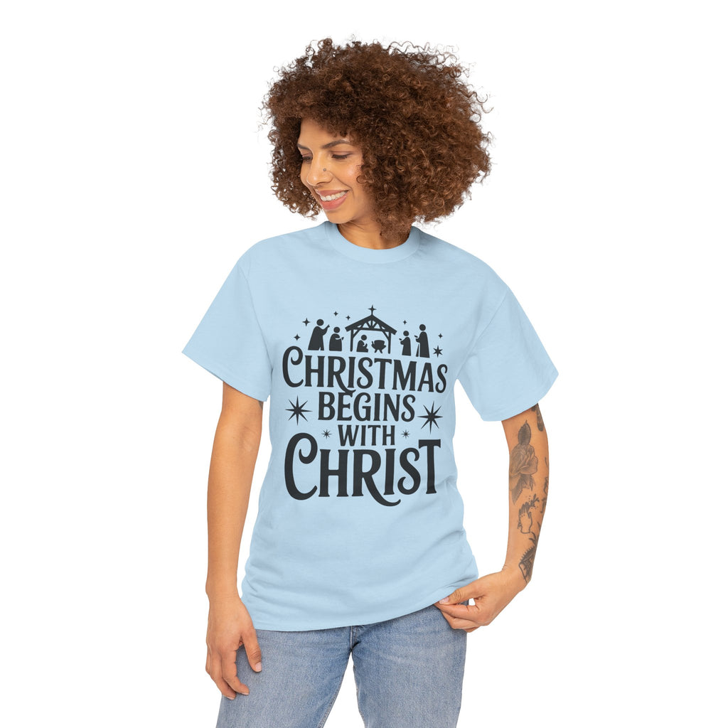 Nativity Typography Tee — Quiet Faith Christmas T-Shirt