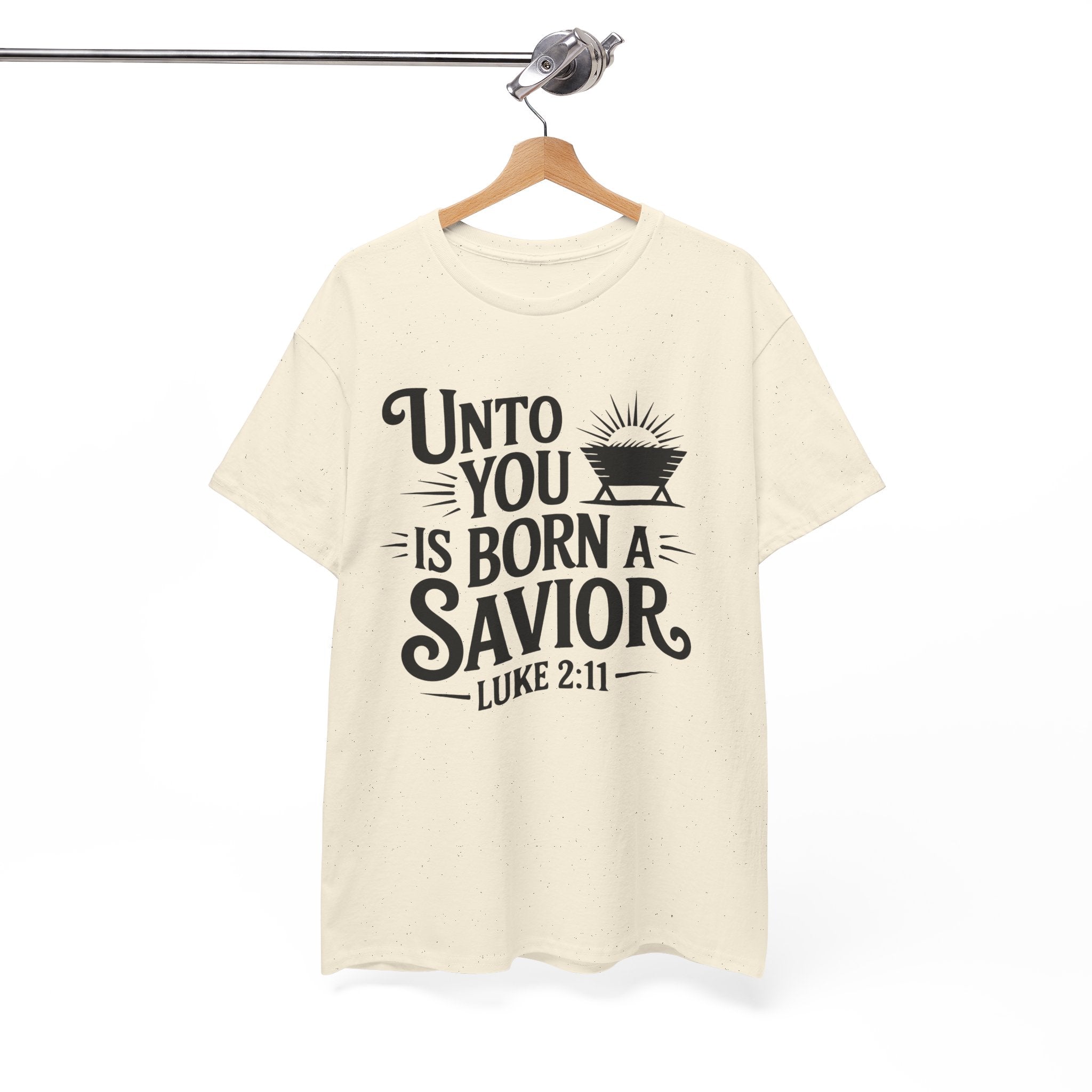 Luke 2:11 Manger Christmas Tee — "Unto you is born a Savior"