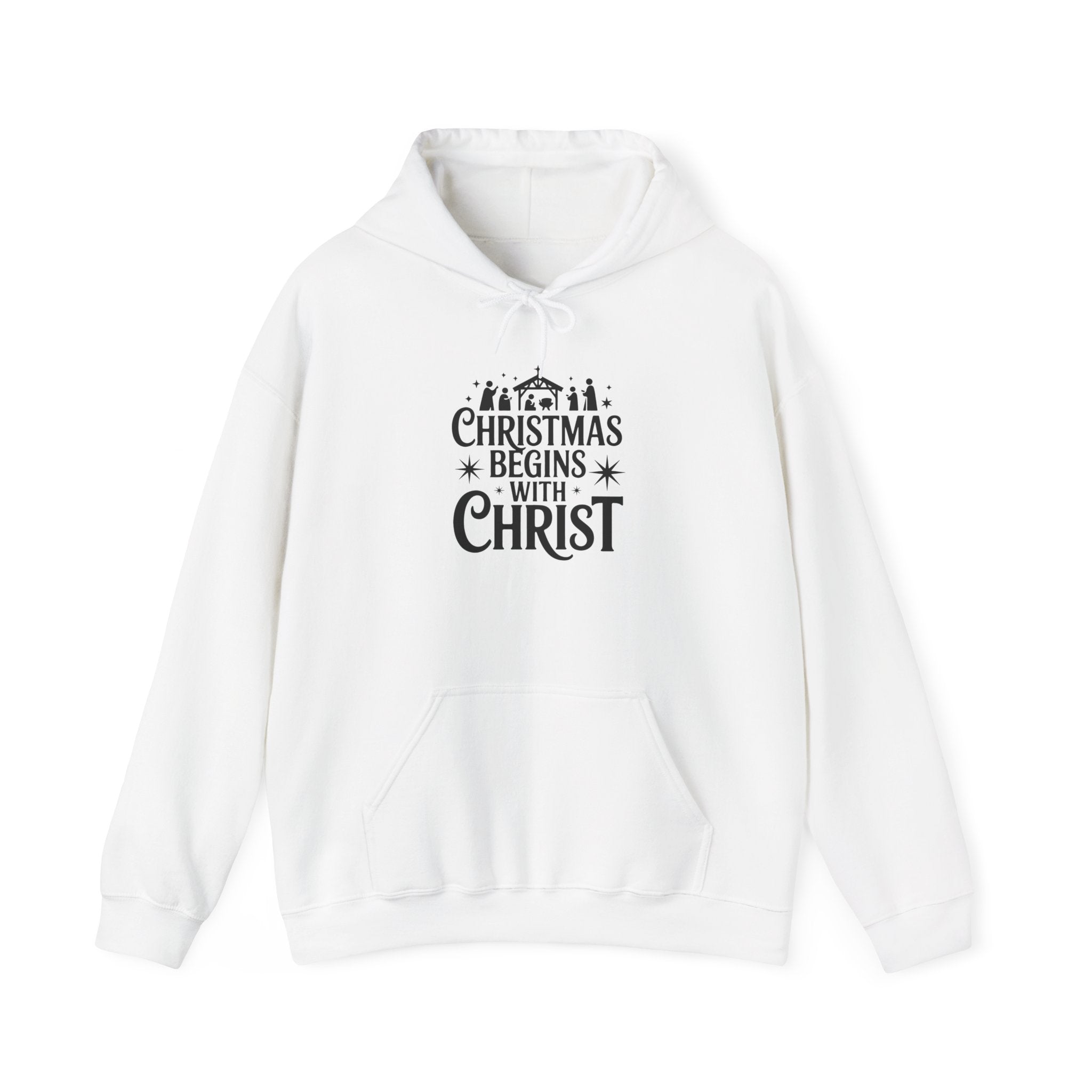 Christmas Begins With Christ Hoodie — Nativity Chest Design
