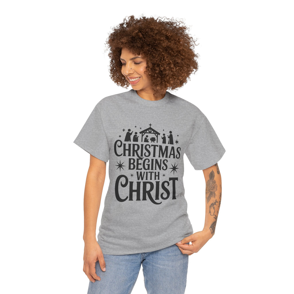 Nativity Typography Tee — Quiet Faith Christmas T-Shirt