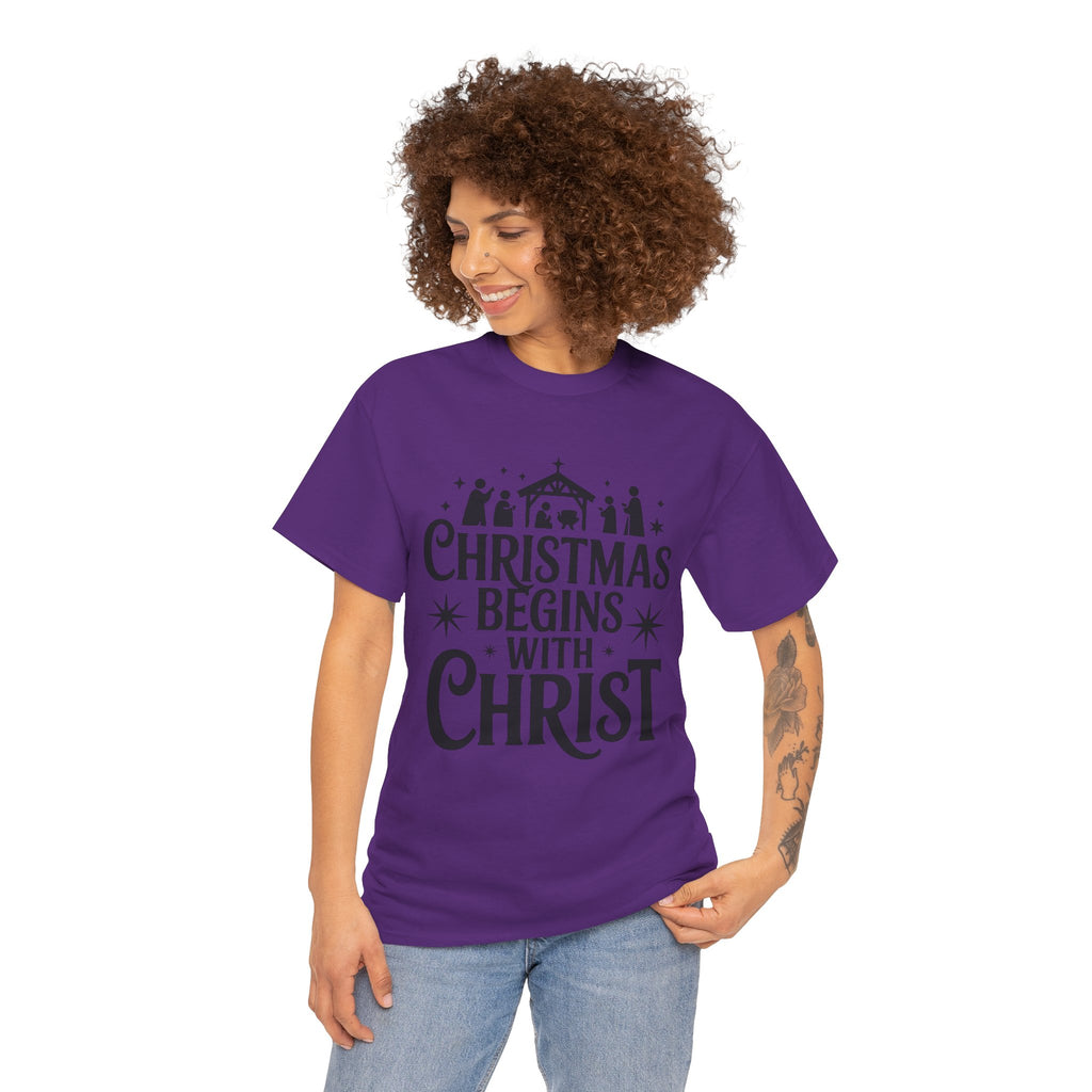 Nativity Typography Tee — Quiet Faith Christmas T-Shirt