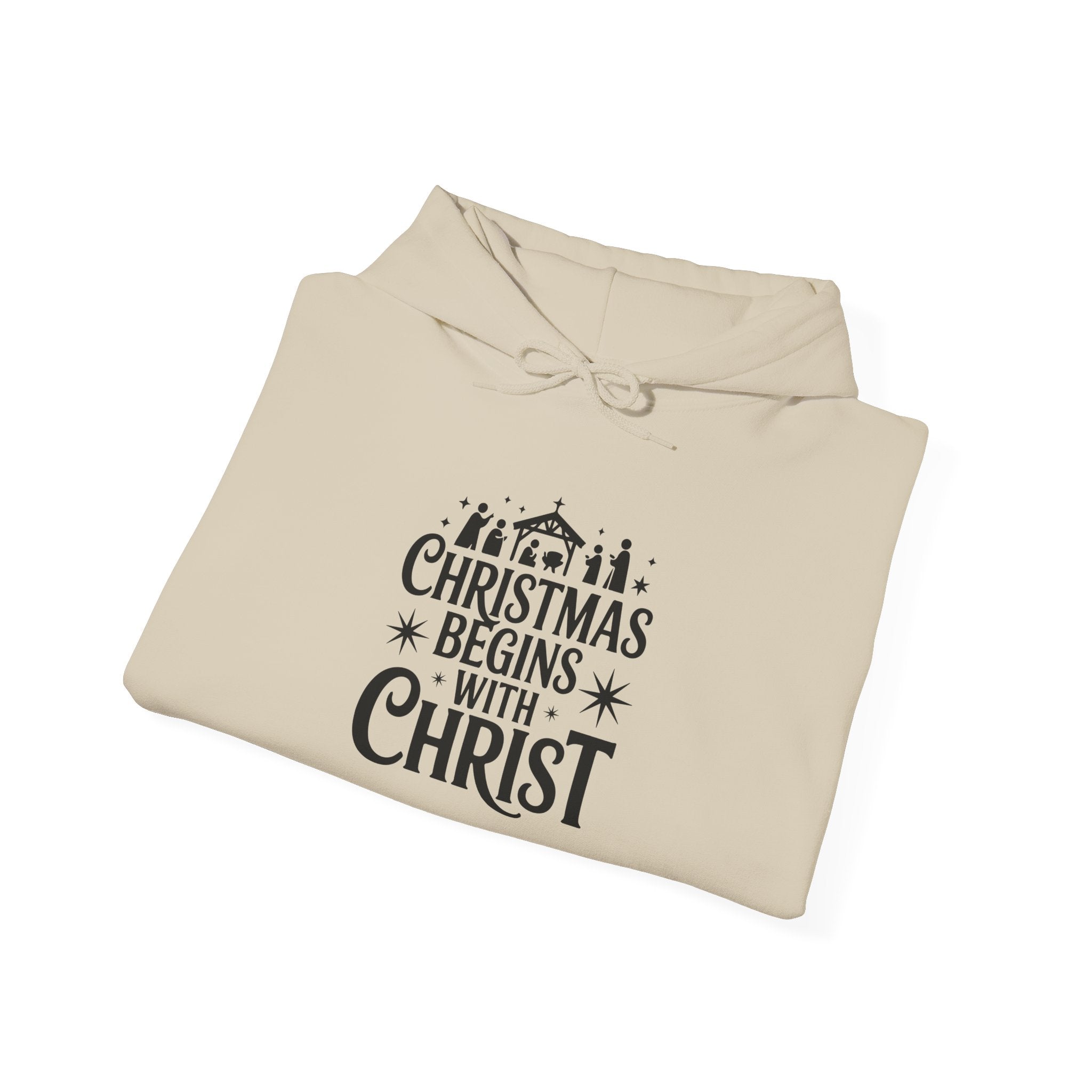 Christmas Begins With Christ Hoodie — Nativity Chest Design