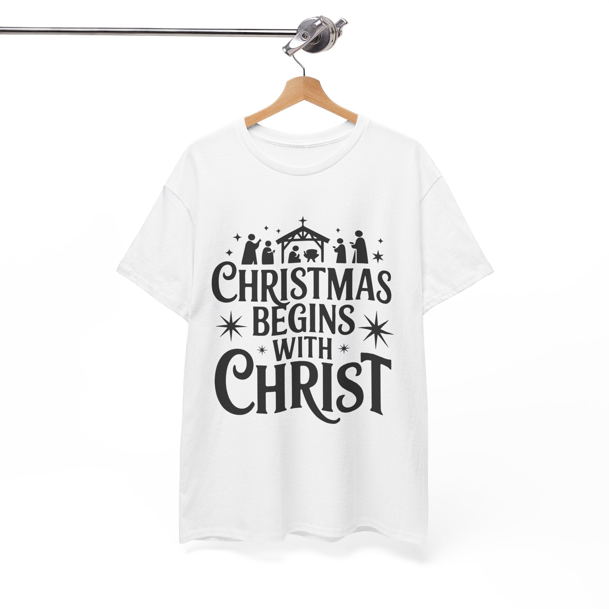 Nativity Typography Tee — Quiet Faith Christmas T-Shirt