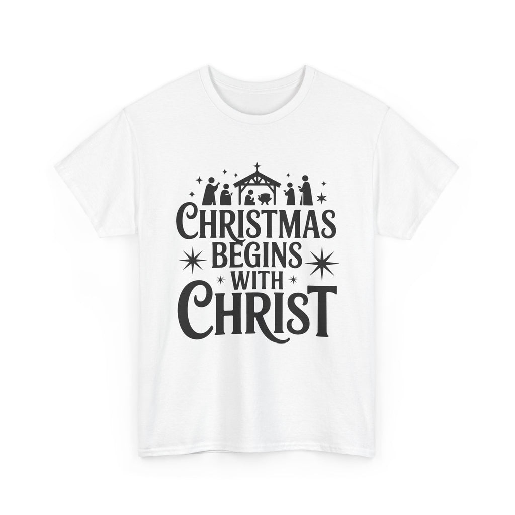 Nativity Typography Tee — Quiet Faith Christmas T-Shirt