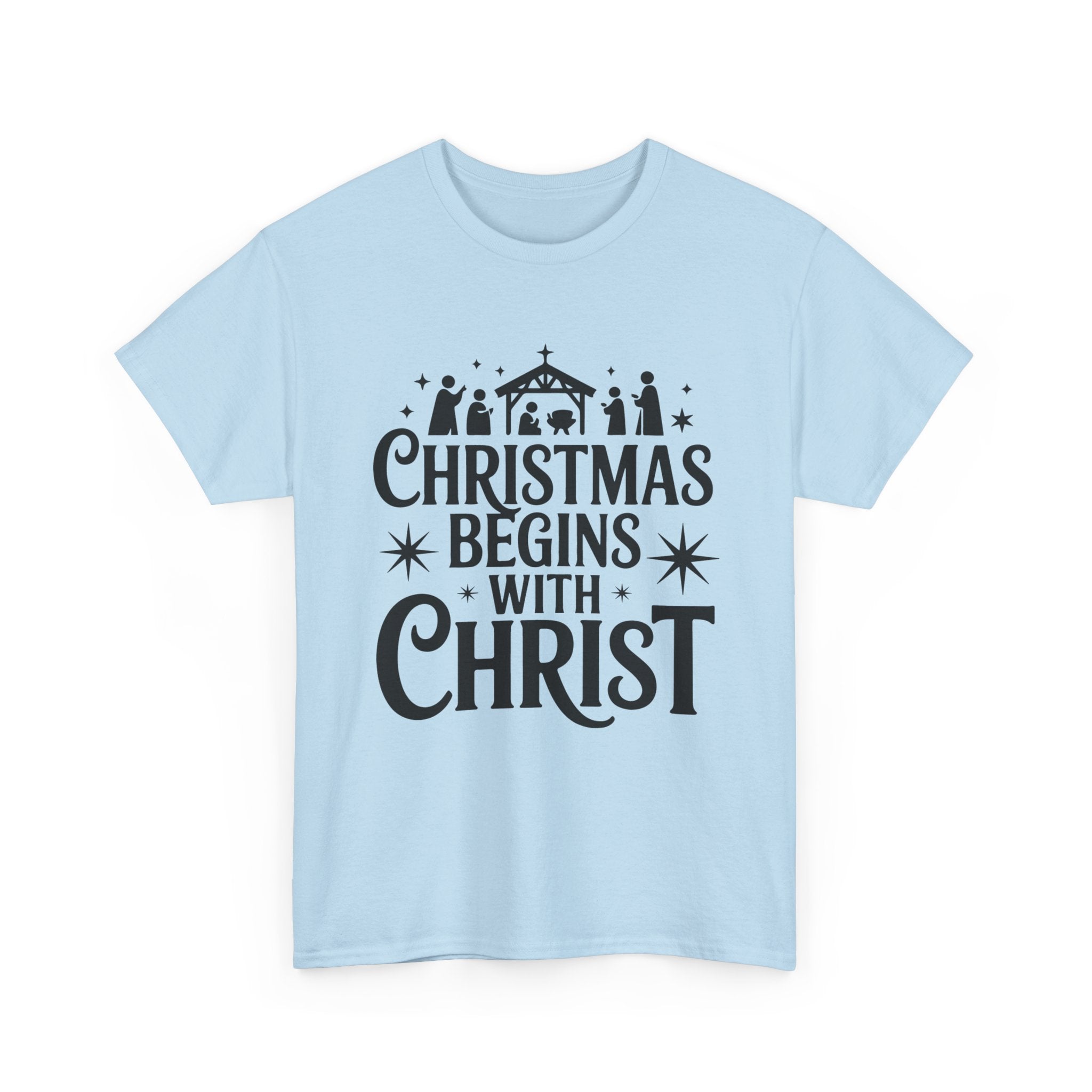 Nativity Typography Tee — Quiet Faith Christmas T-Shirt