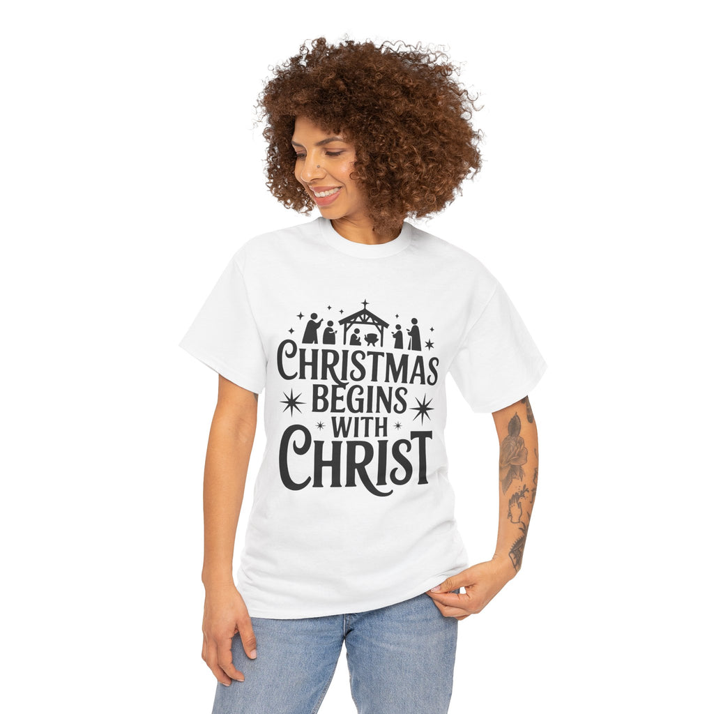 Nativity Typography Tee — Quiet Faith Christmas T-Shirt