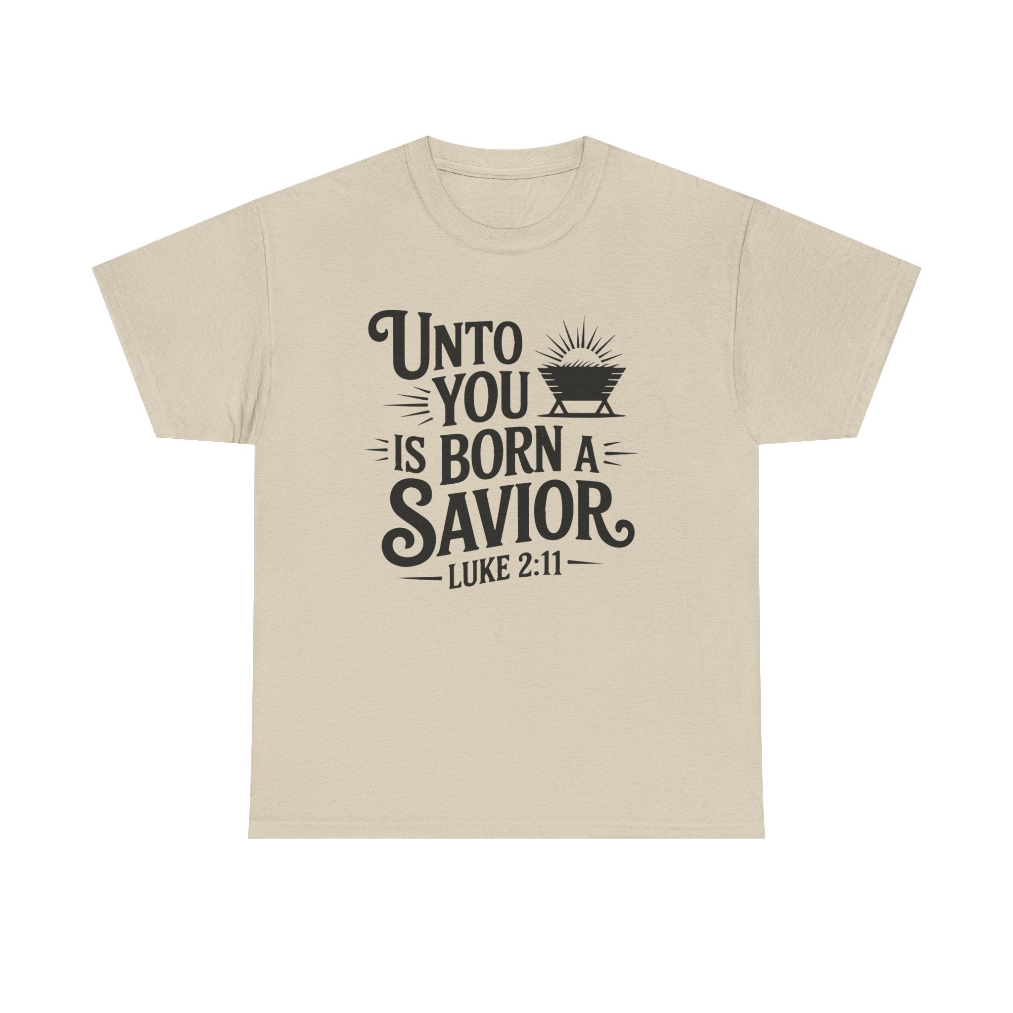 Luke 2:11 Manger Christmas Tee — "Unto you is born a Savior"