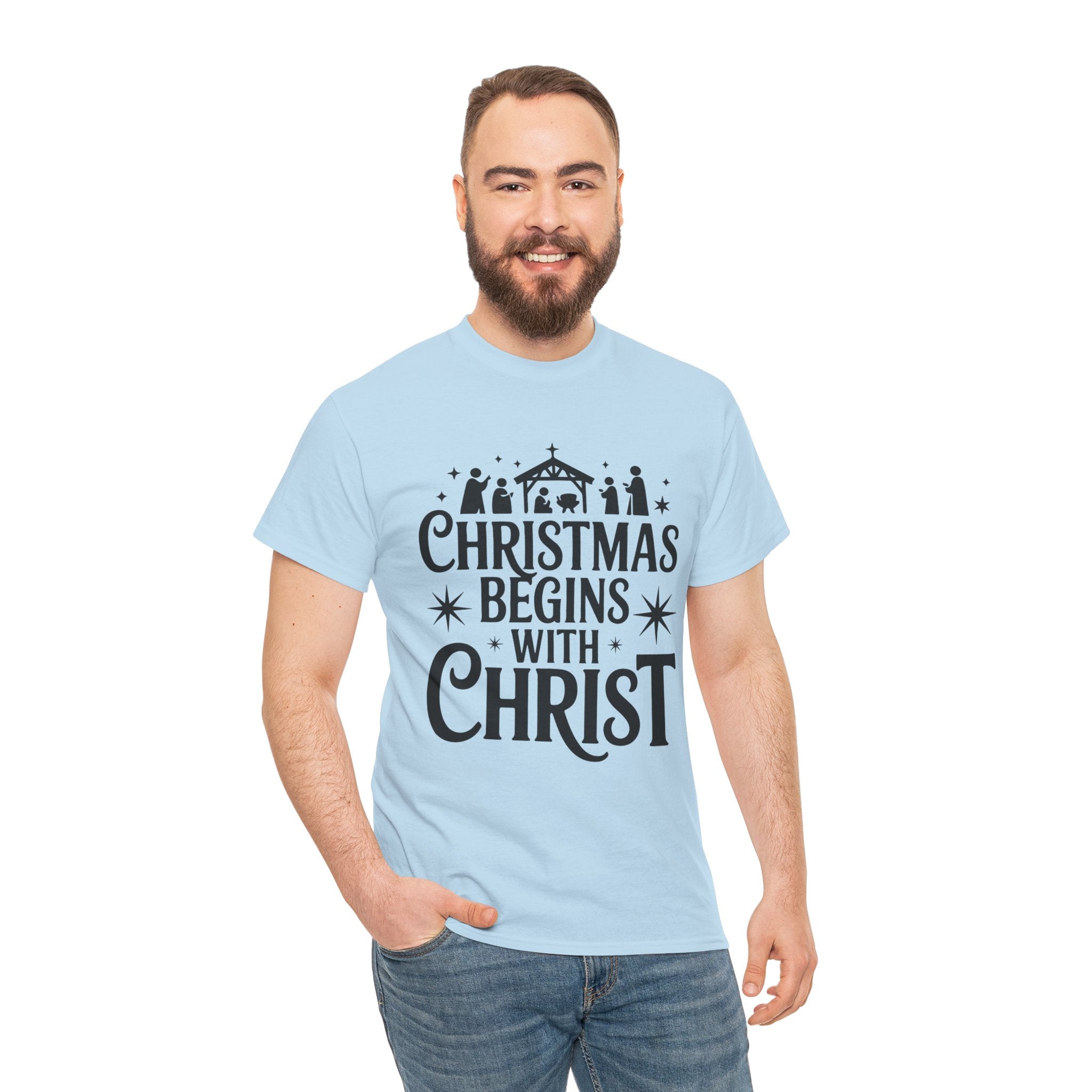Nativity Typography Tee — Quiet Faith Christmas T-Shirt