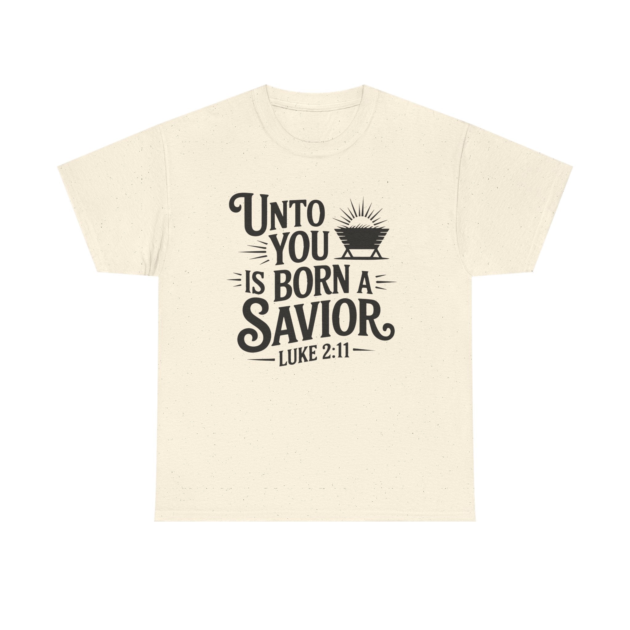 Luke 2:11 Manger Christmas Tee — "Unto you is born a Savior"