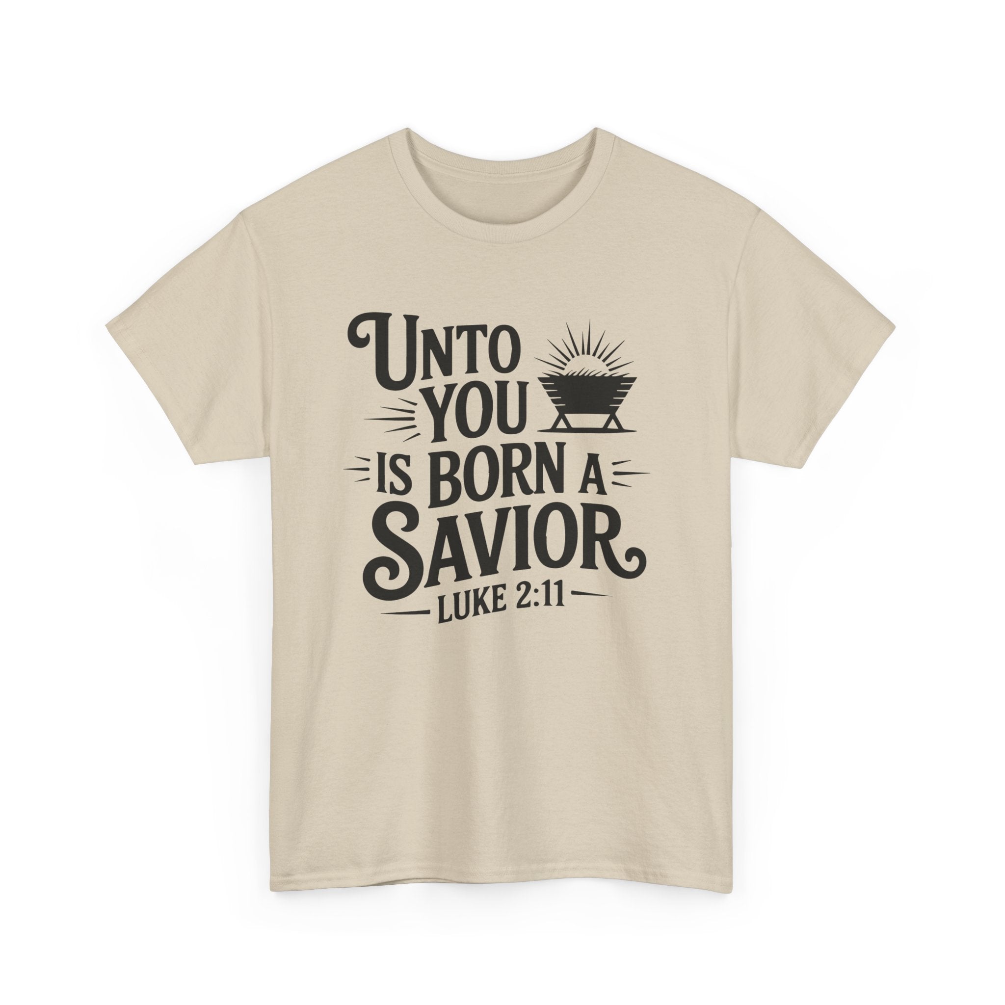Luke 2:11 Manger Christmas Tee — "Unto you is born a Savior"