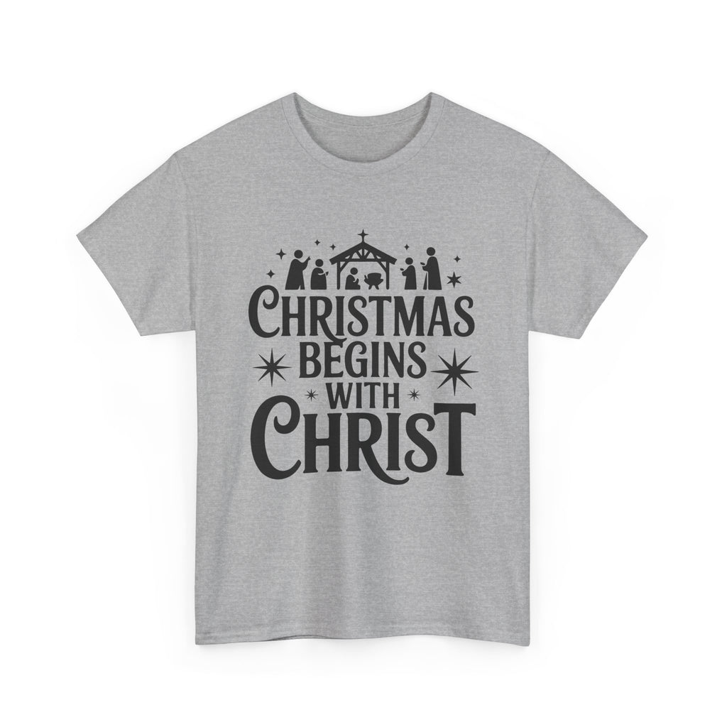 Nativity Typography Tee — Quiet Faith Christmas T-Shirt