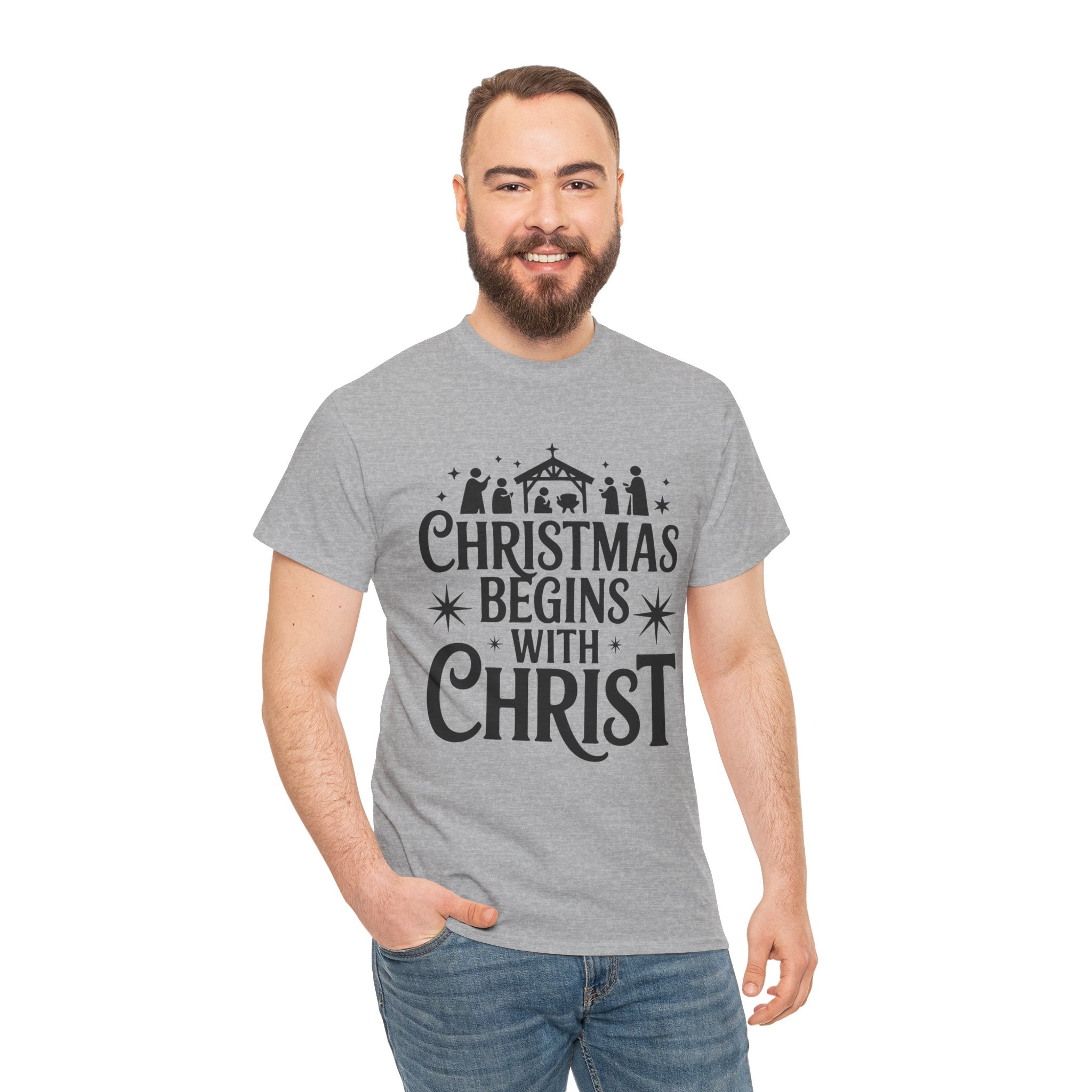 Nativity Typography Tee — Quiet Faith Christmas T-Shirt