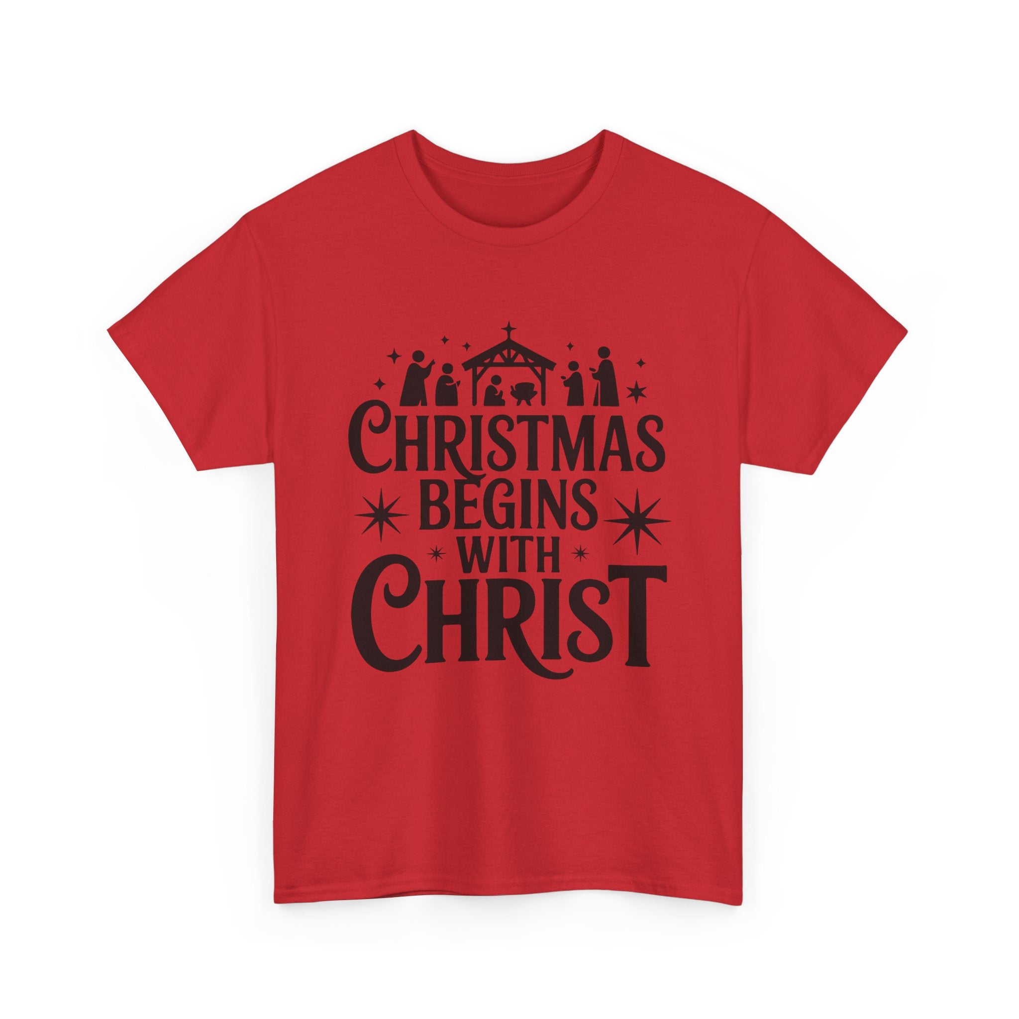 Nativity Typography Tee — Quiet Faith Christmas T-Shirt
