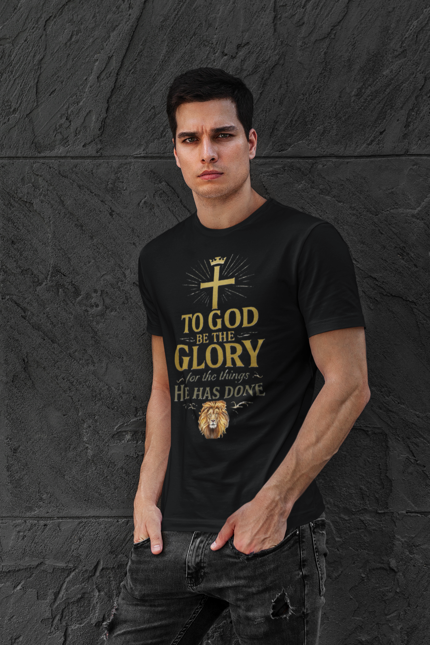 Men's Faith-Inspired Short Sleeve  Lion Tee: 'To God Be the Glory