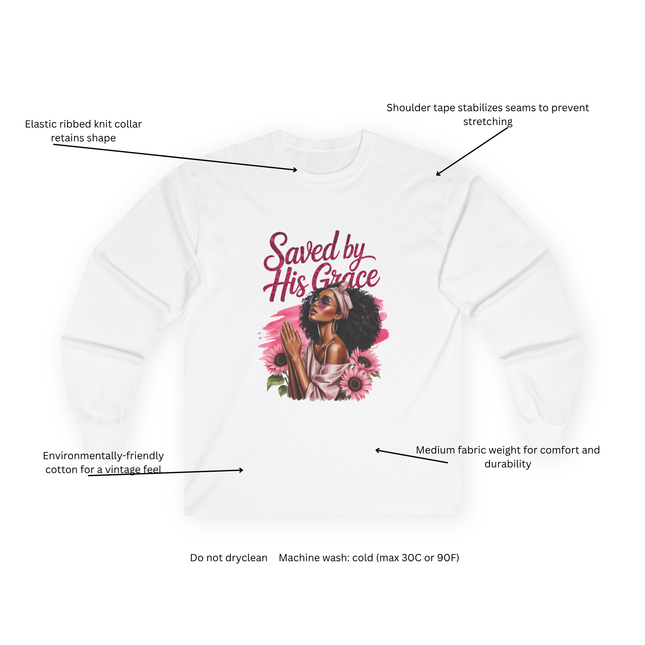 Inspirational Saved by His Grace Long Sleeve T-Shirt