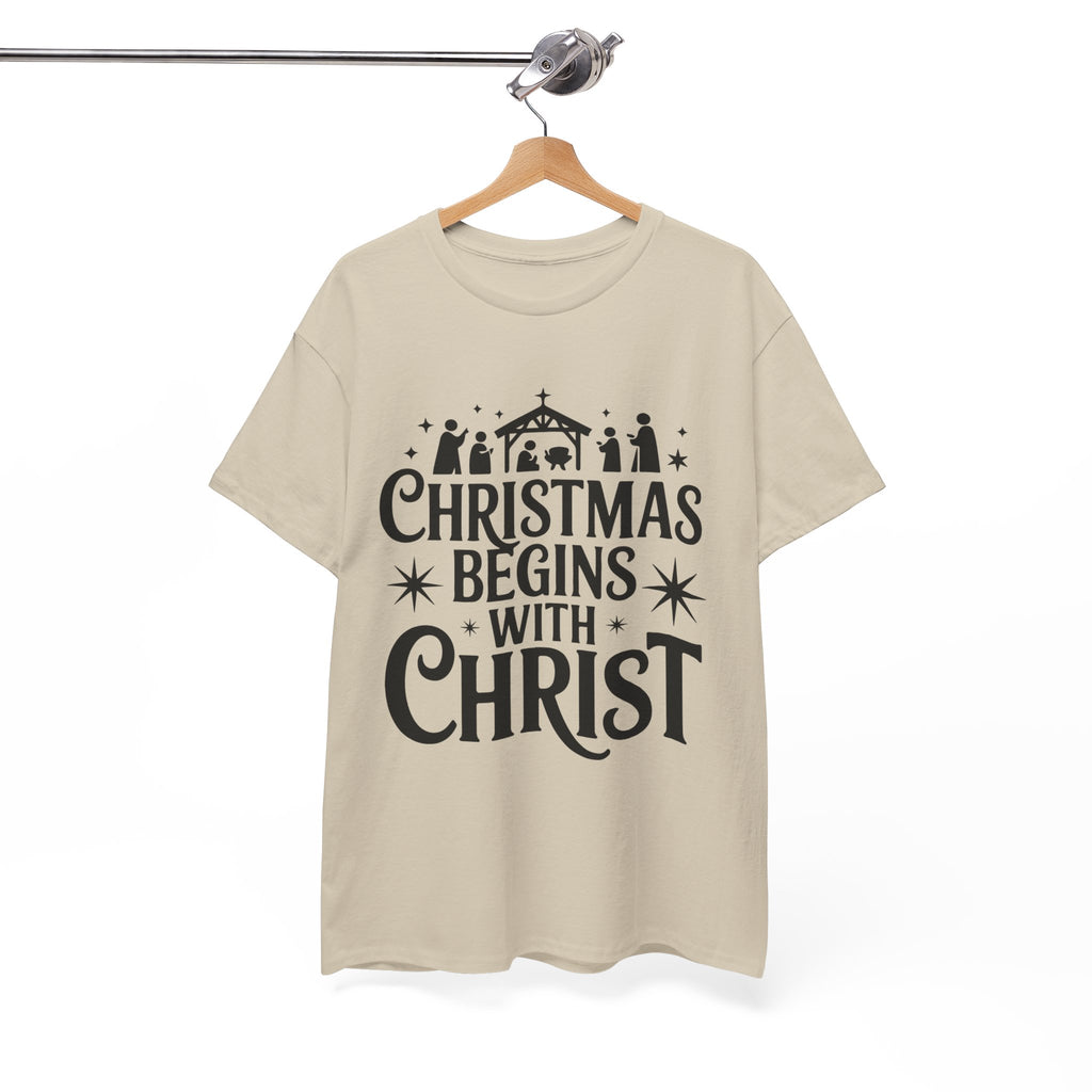 Nativity Typography Tee — Quiet Faith Christmas T-Shirt