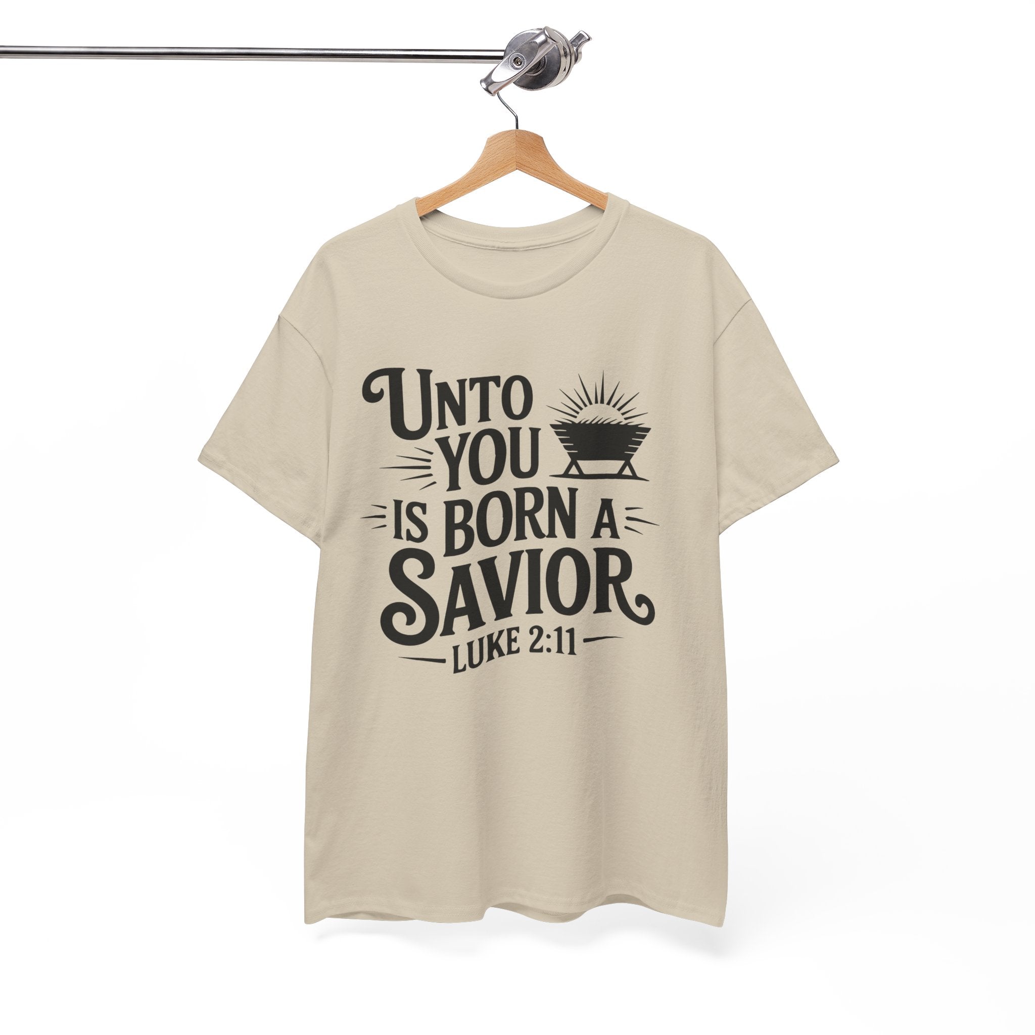 Luke 2:11 Manger Christmas Tee — "Unto you is born a Savior"