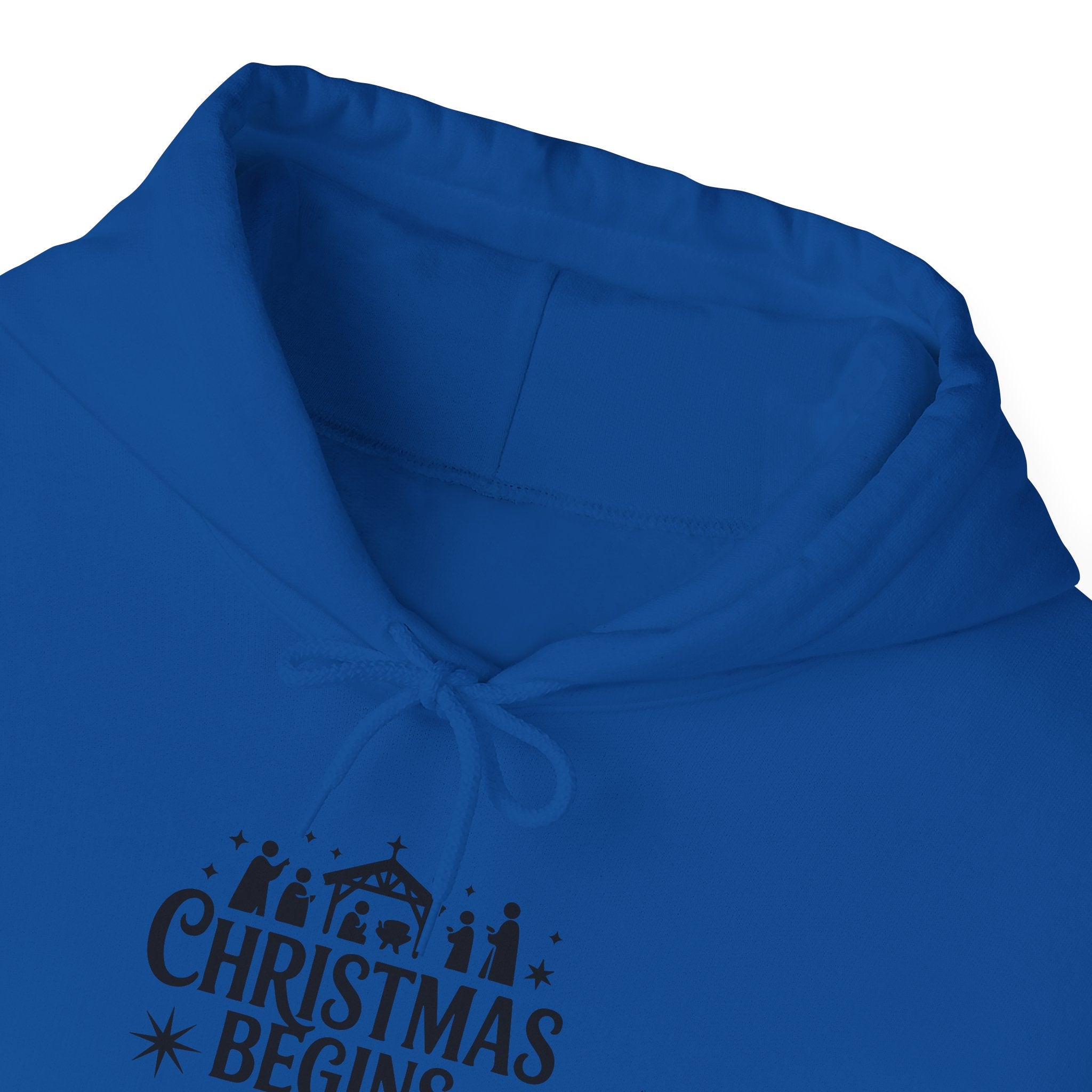 Christmas Begins With Christ Hoodie — Nativity Chest Design