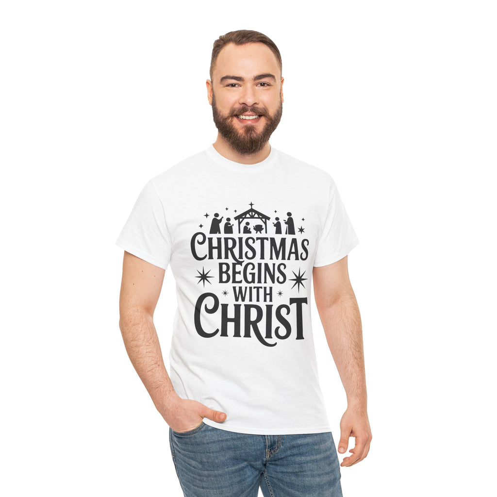 Nativity Typography Tee — Quiet Faith Christmas T-Shirt