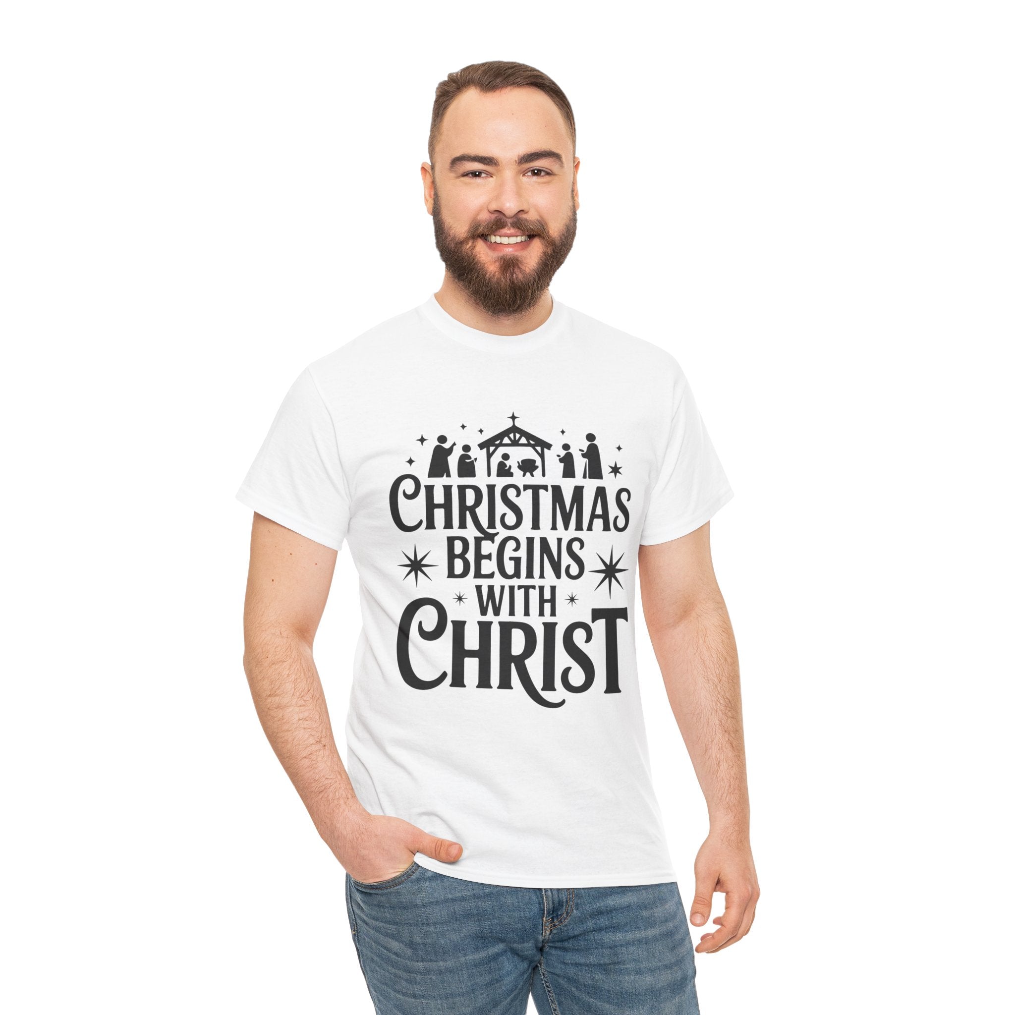 Nativity Typography Tee — Quiet Faith Christmas T-Shirt
