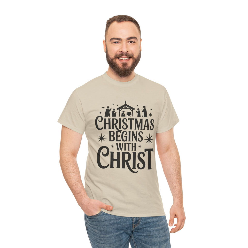 Nativity Typography Tee — Quiet Faith Christmas T-Shirt