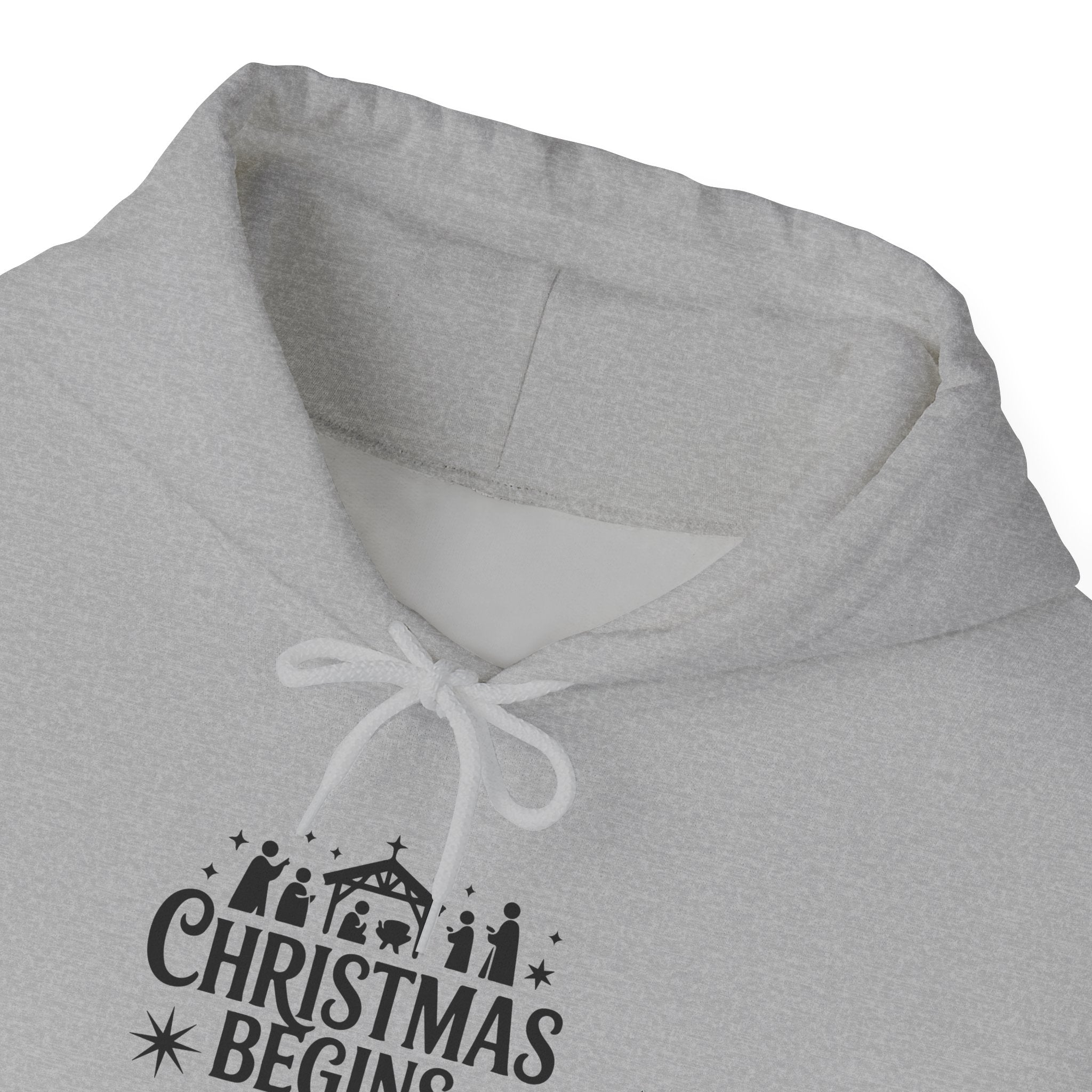 Christmas Begins With Christ Hoodie — Nativity Chest Design