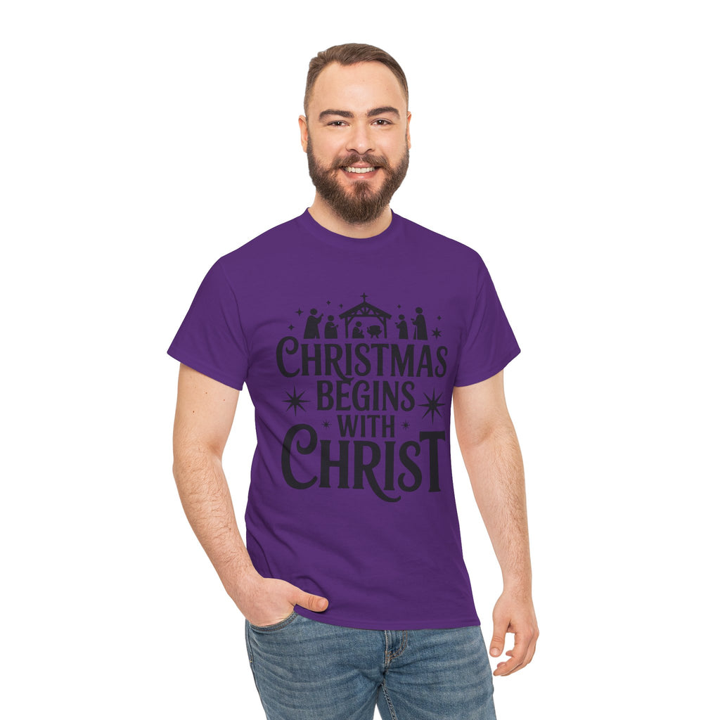 Nativity Typography Tee — Quiet Faith Christmas T-Shirt