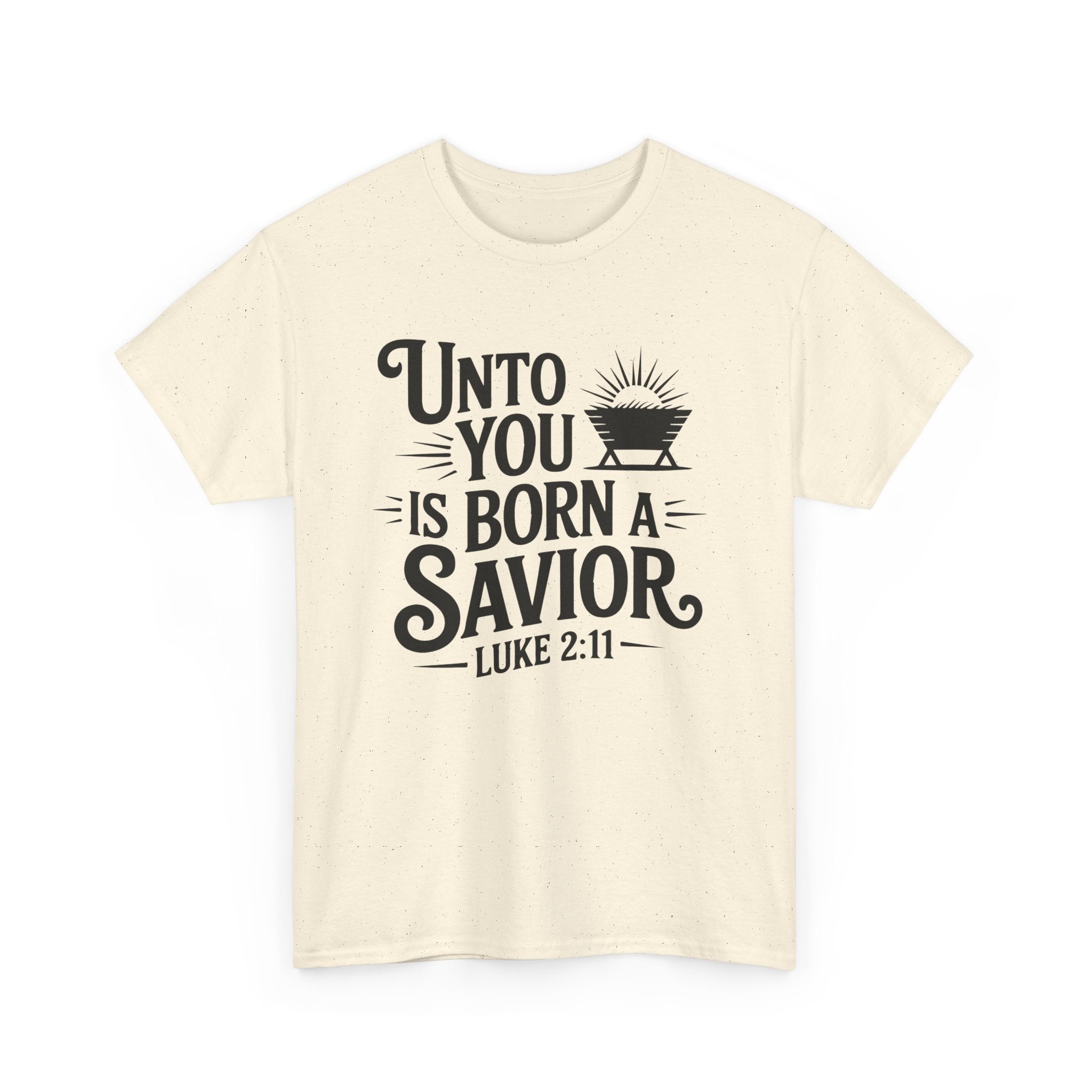Luke 2:11 Manger Christmas Tee — "Unto you is born a Savior"