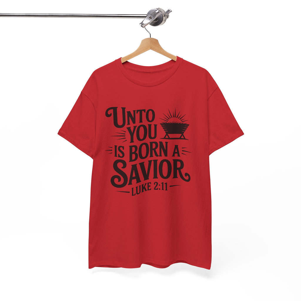 Luke 2:11 Manger Christmas Tee — "Unto you is born a Savior"