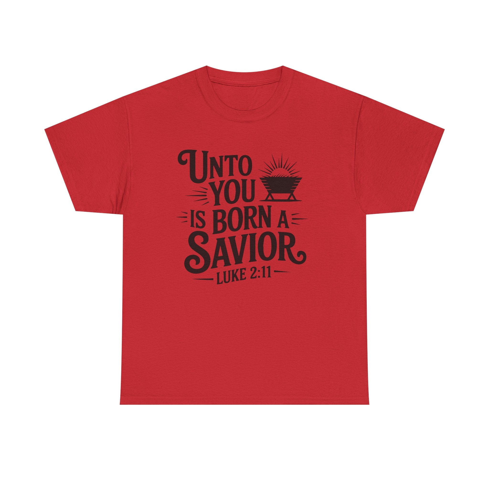 Luke 2:11 Manger Christmas Tee — "Unto you is born a Savior"