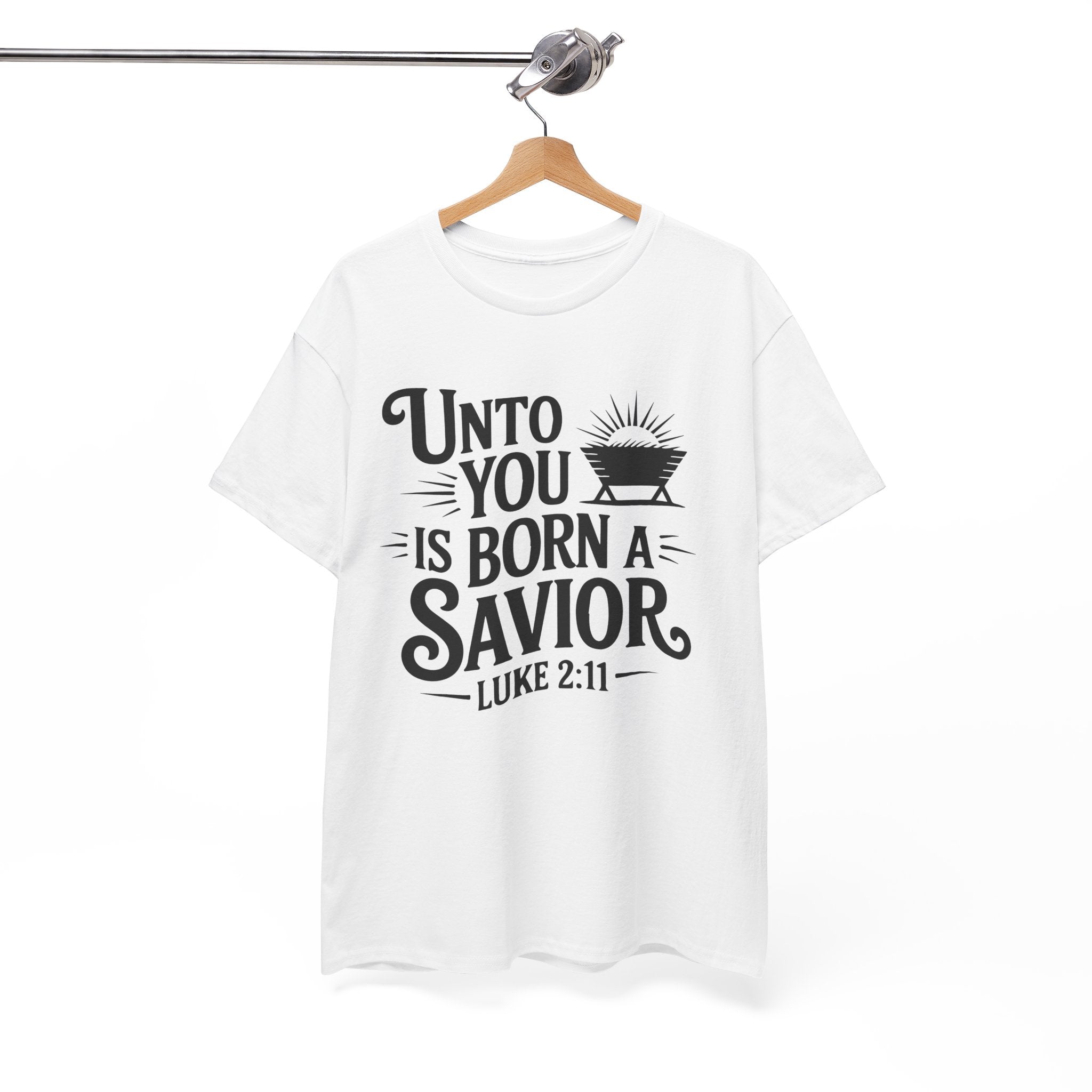 Luke 2:11 Manger Christmas Tee — "Unto you is born a Savior"