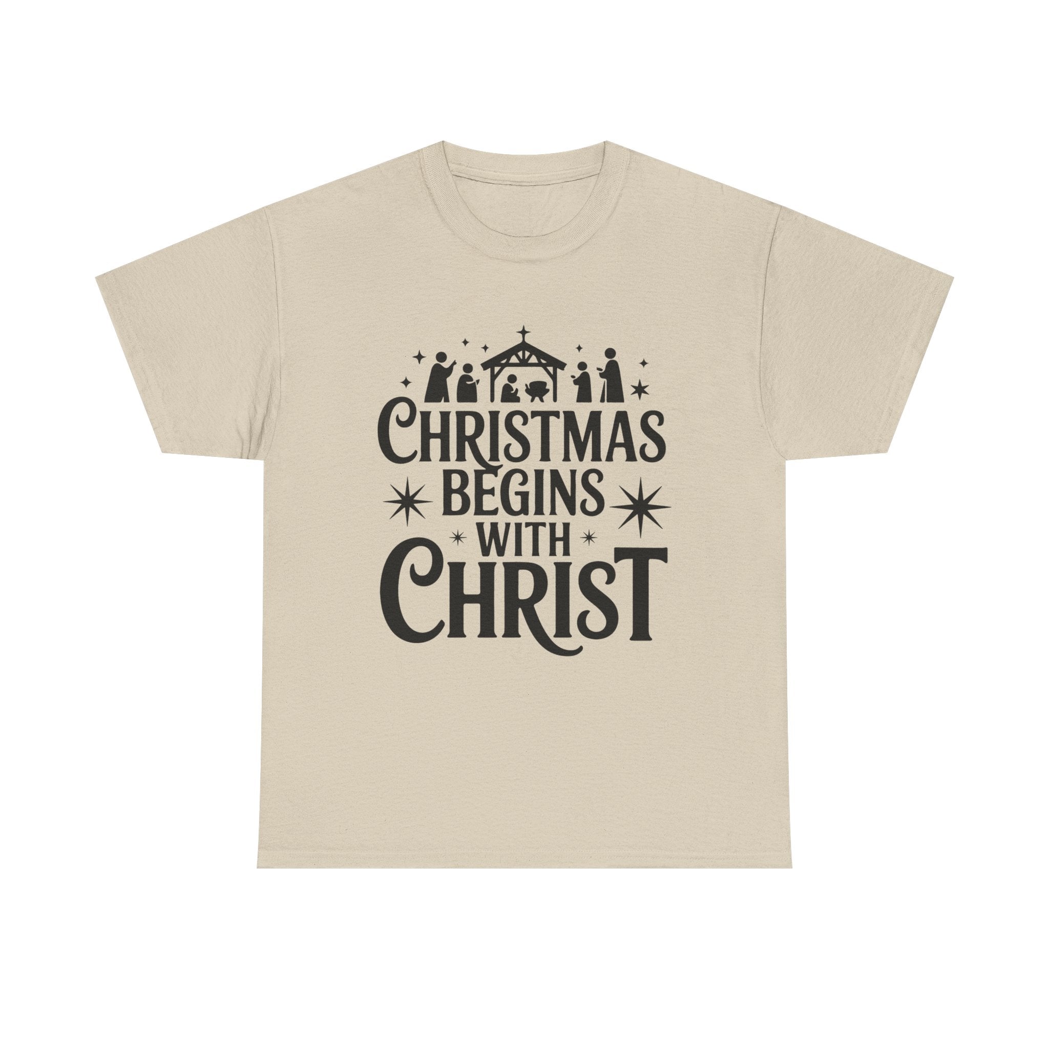 Nativity Typography Tee — Quiet Faith Christmas T-Shirt