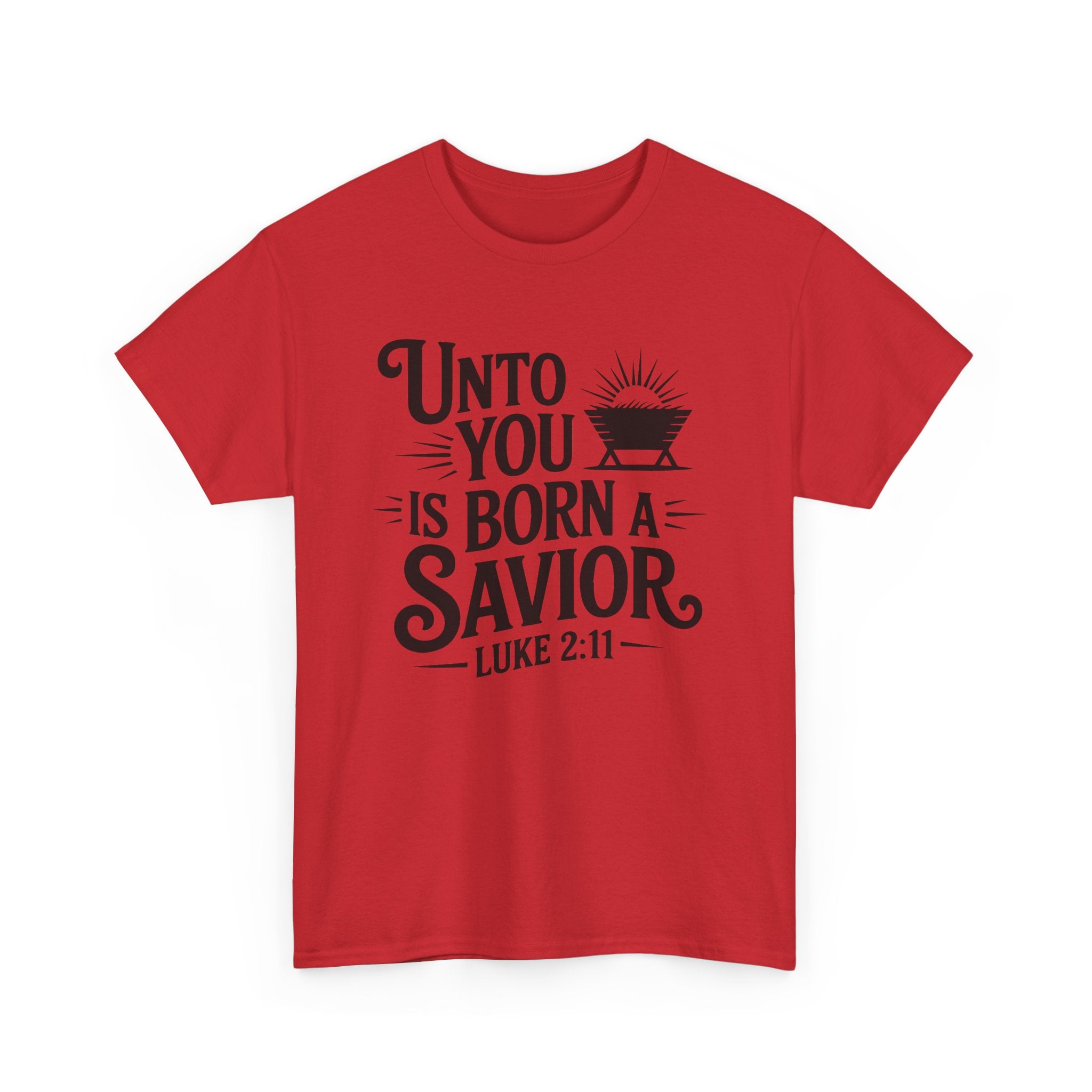 Luke 2:11 Manger Christmas Tee — "Unto you is born a Savior"