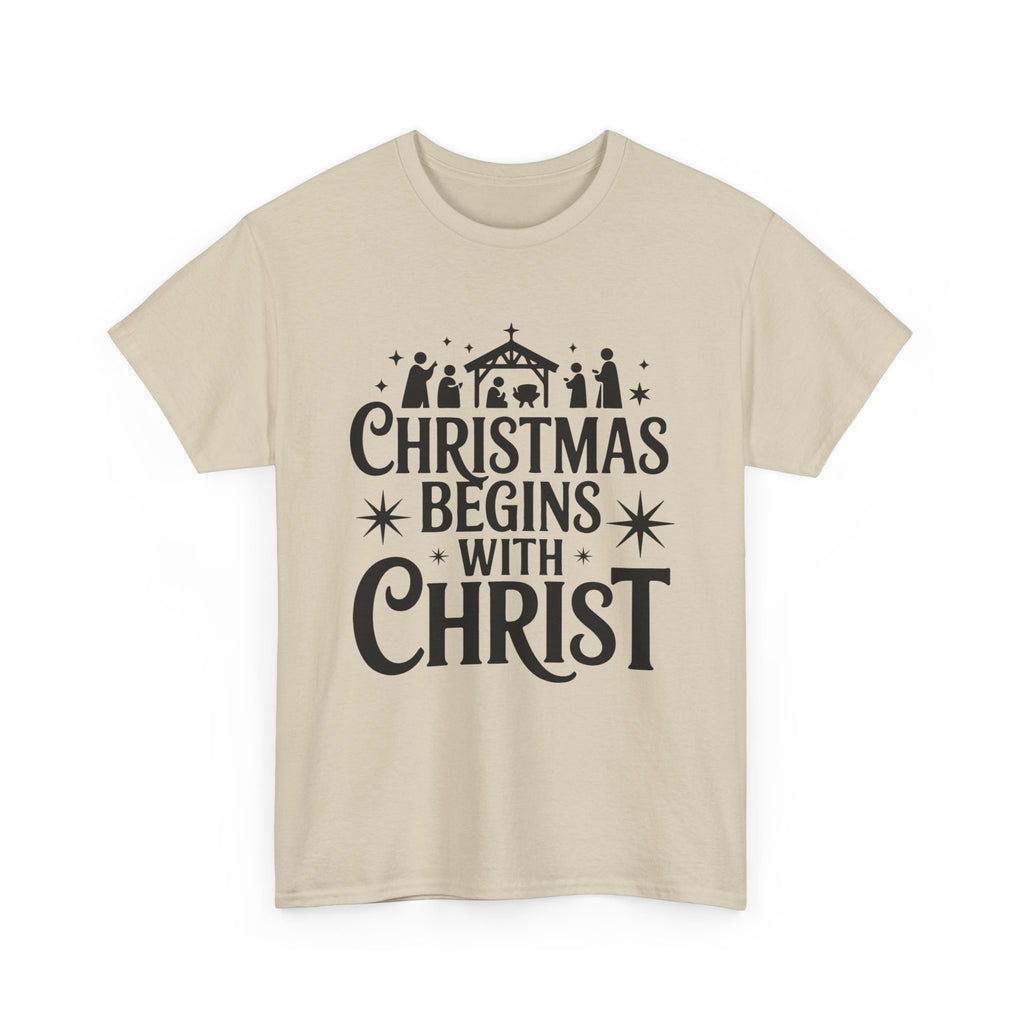 Nativity Typography Tee — Quiet Faith Christmas T-Shirt