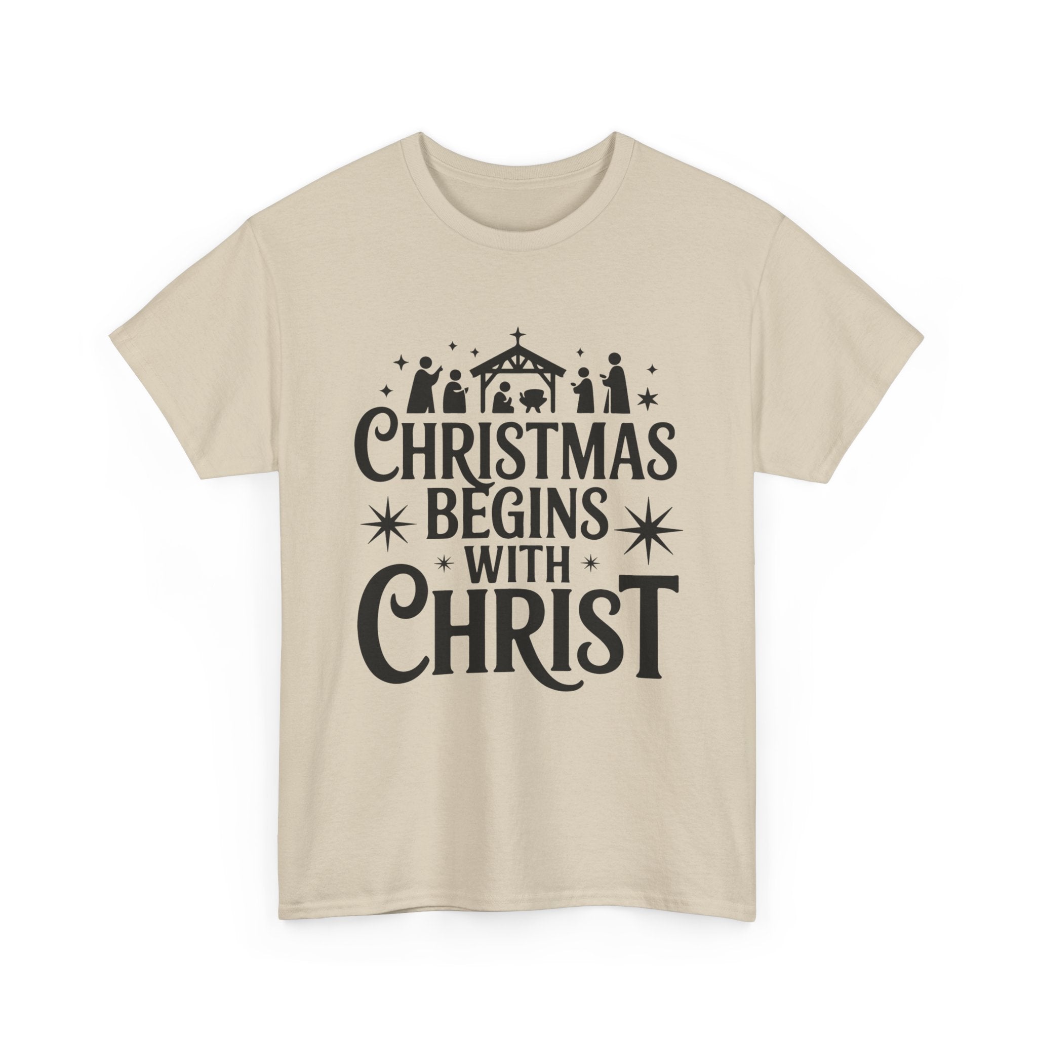 Nativity Typography Tee — Quiet Faith Christmas T-Shirt
