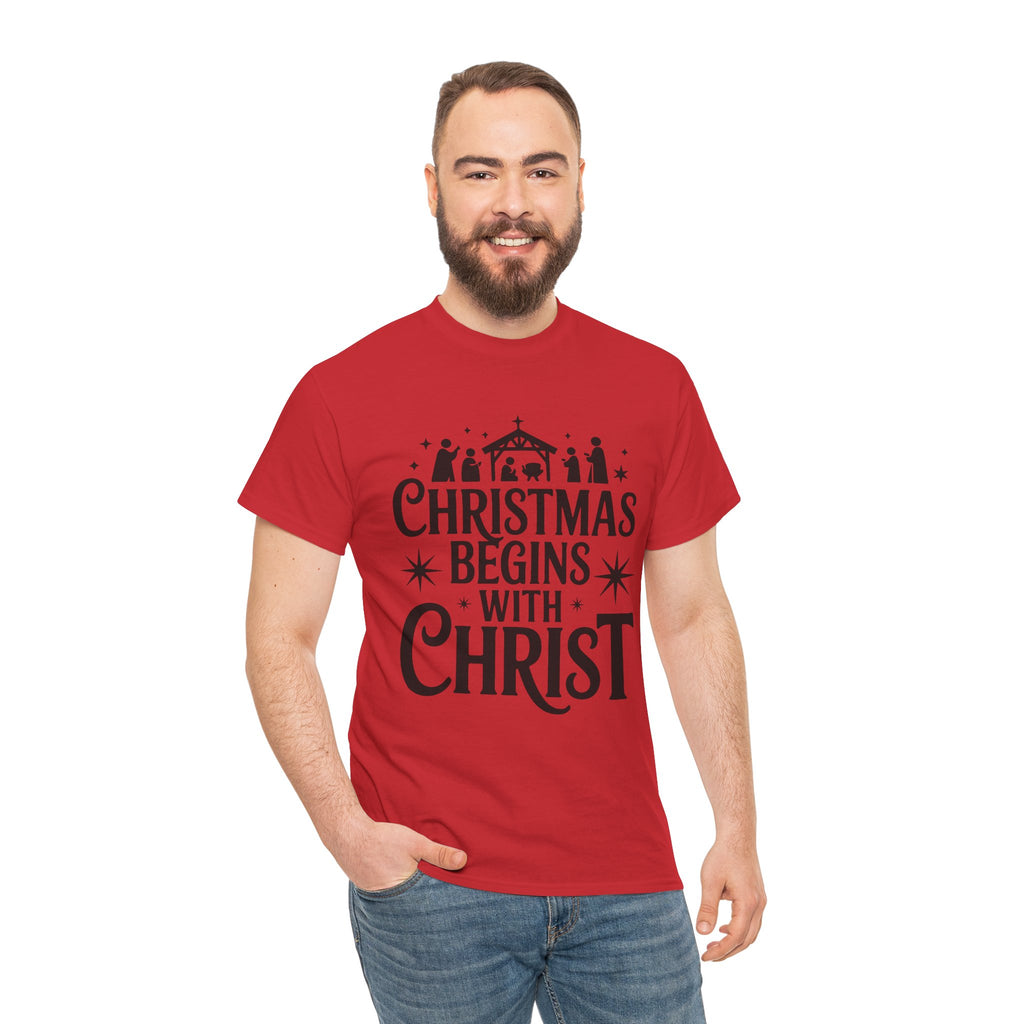 Nativity Typography Tee — Quiet Faith Christmas T-Shirt
