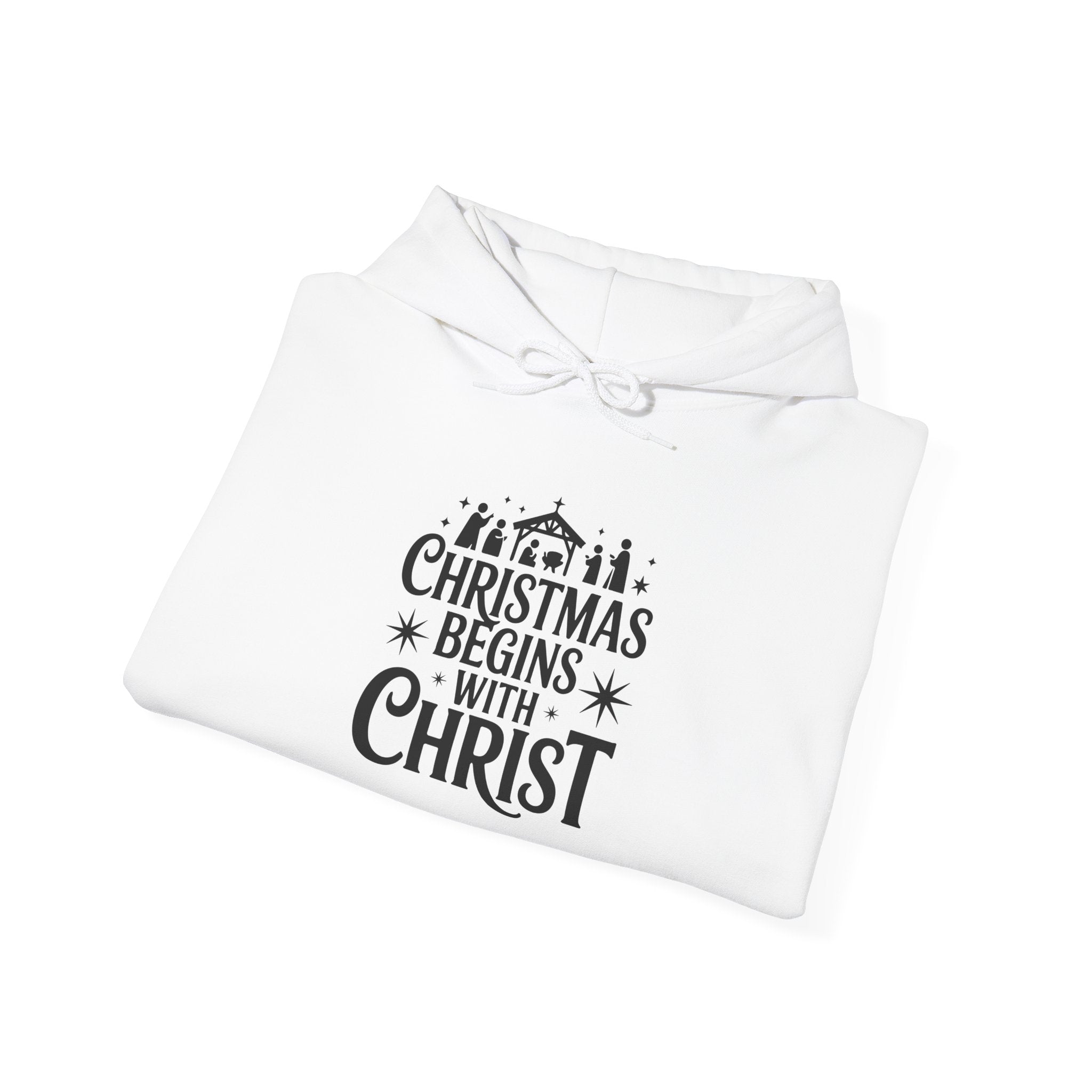 Christmas Begins With Christ Hoodie — Nativity Chest Design