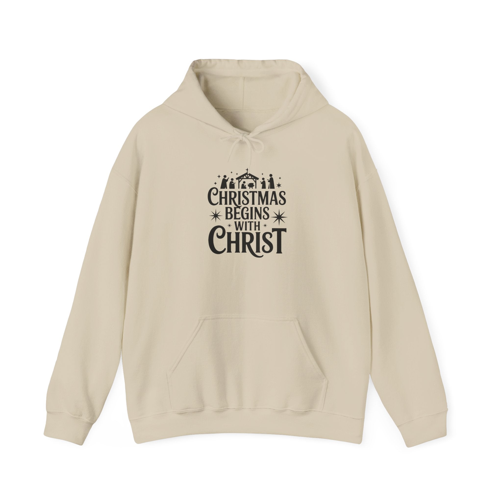 Christmas Begins With Christ Hoodie — Nativity Chest Design