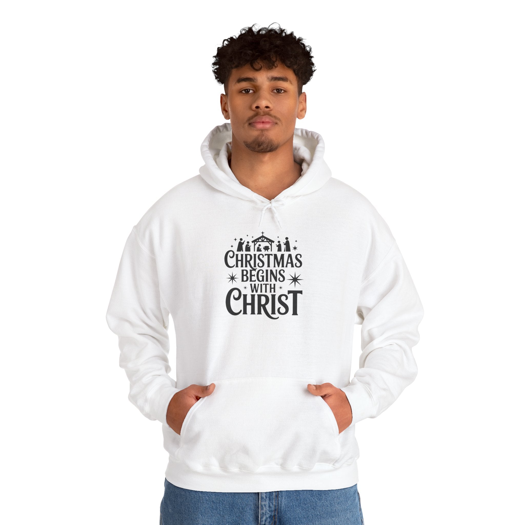 Christmas Begins With Christ Hoodie — Nativity Chest Design